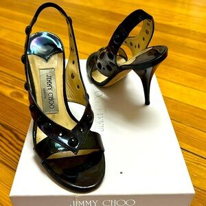 Jimmy Choo 4" heels 
Petrol Patent Black